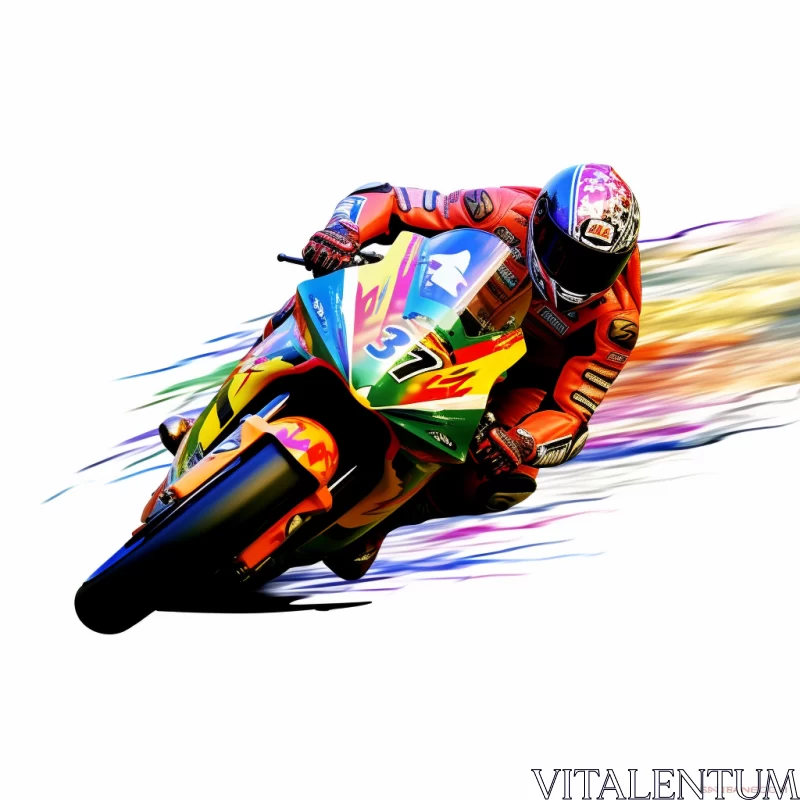 High-Speed Motorcycle Race Digital Artwork with Bold Lines and Bright Colors AI Image