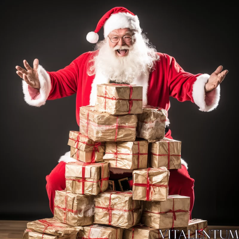 Santa Claus with Gifts on a Black Background - Christmas Cheer AI Image