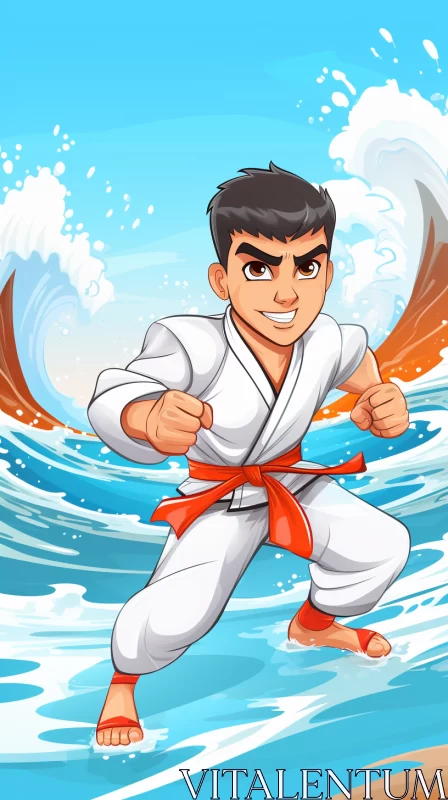 Vivid Manga Style Karate Character Close-Up with Seapunk Aesthetics AI Image