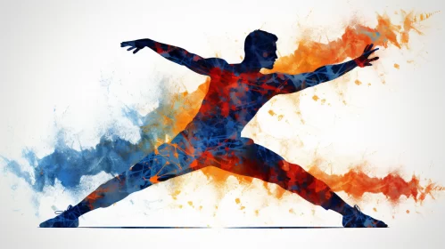 Abstract Martial Arts Silhouette in Contrasting Hues AI Image