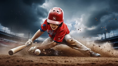 Child Baseball Player in Action - Color Splash Technique AI Image