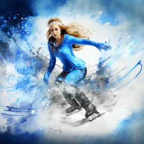Dynamic Skateboarding Woman in Snow Scene: A Blend of Sports & Street Art AI Image