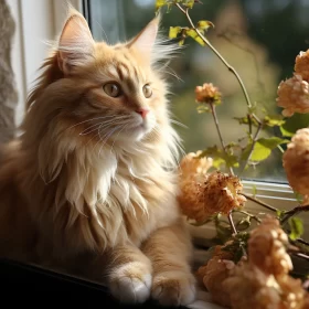 Elegant Feline Amidst Riotous Beauty of Flowers