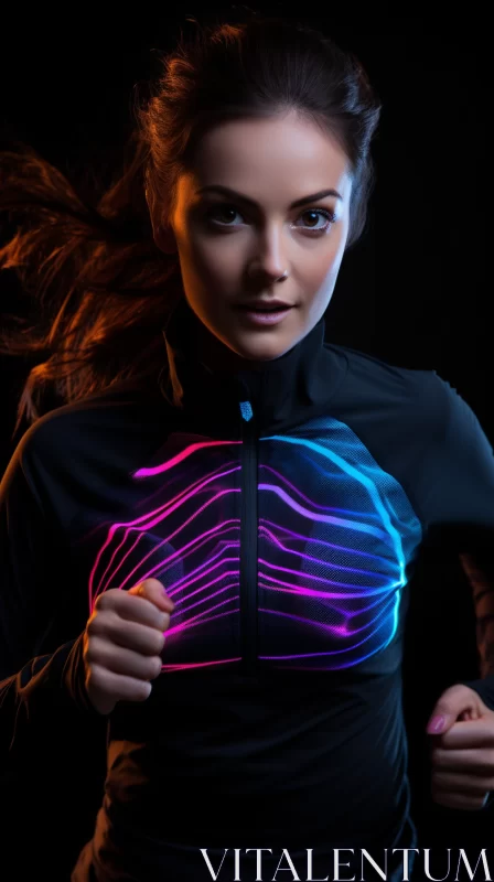 Intense Outdoor Run: X-Ray Style Image of Woman with Neon Contours AI Image