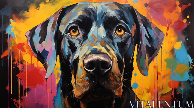 Psychedelic Black Labrador in Oil Painting with Dark Yellow and Light Blue Background AI Image