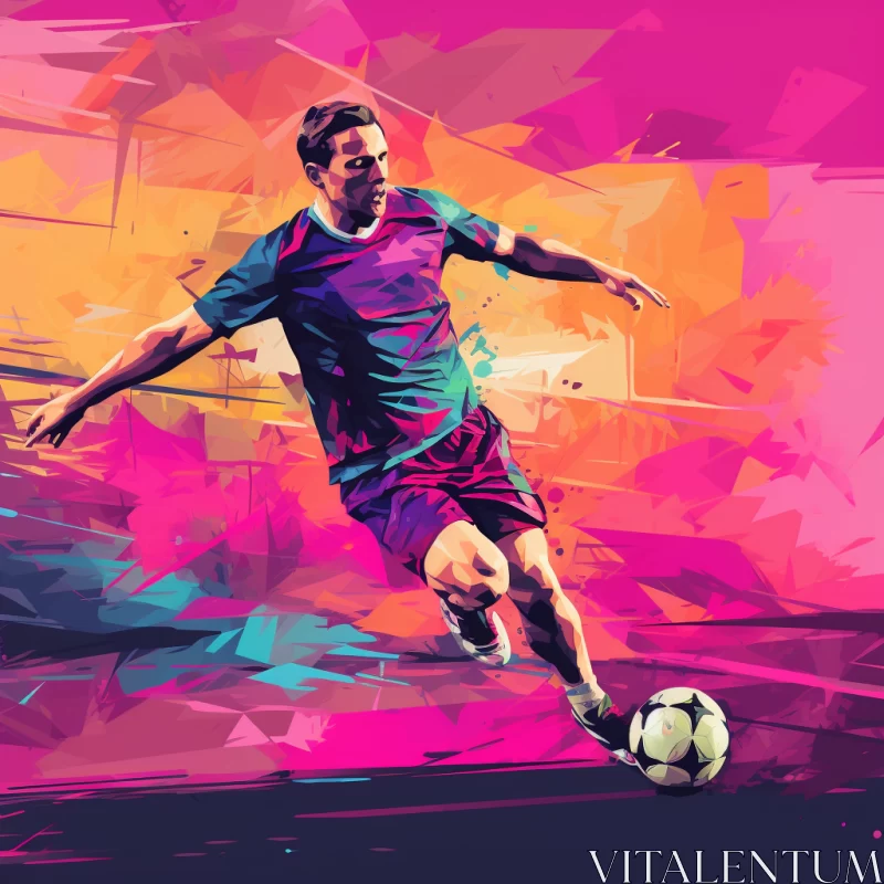 AI ART Vibrant and Dynamic Abstract Soccer Game Artwork with Mid-Century and Cubist Influences
