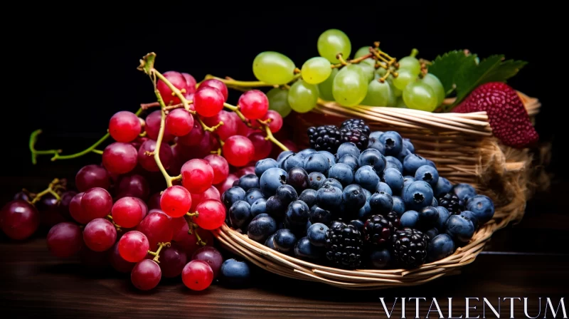 Colorful Still-Life: Grapes and Blackberries in Baskets AI Image