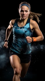 Intense Portrait of Determined Woman Running in Dark - Outrun Style AI Image