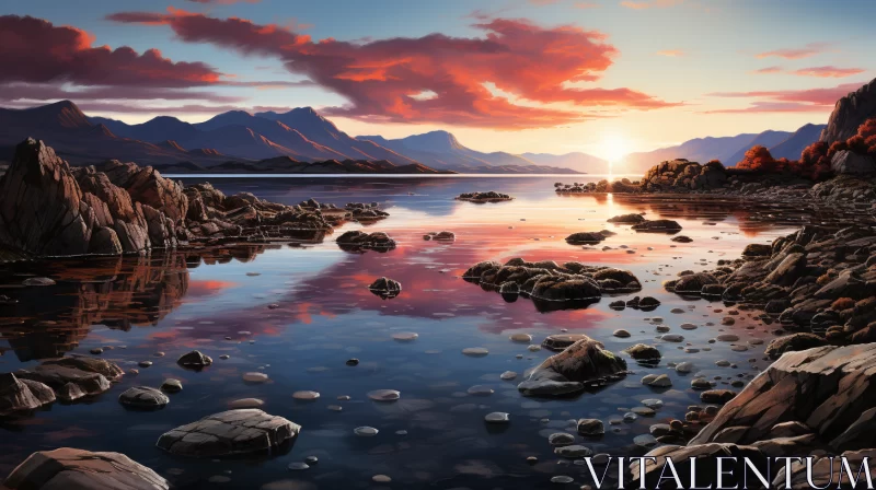 Sunset over Scottish Mountains: Tranquil Sea and Wildlife Art AI Image
