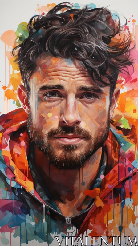 Captivating Painting of a Distinguished Man Adorned with Vibrant and Colorful Paint AI Image