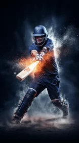 Dynamic Cricket Scene in Vivid Photorealism and Explosive Pigmentation AI Image