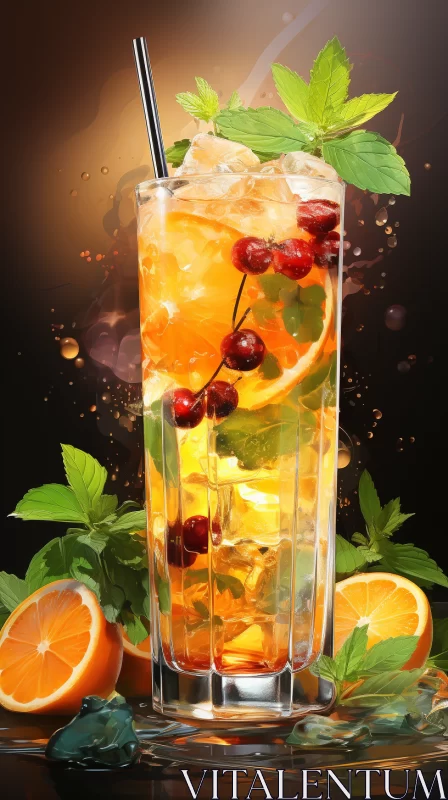 Luminous Photorealistic Glass with Orange Slice - Cranberrycore Style AI Image