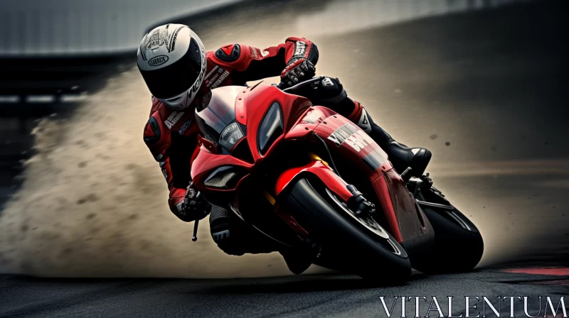 32k UHD Image of Motorcycle Racer on Light Crimson Bike on Track AI Image