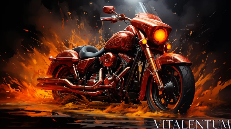 Fiery Motorcycle in Dark Amber and Red Flames AI Image
