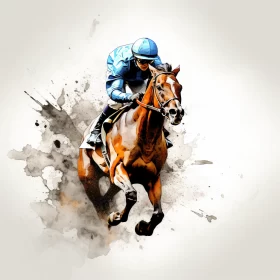 High Angle Horse Race Scene in Light Blue & Brown, Speed Painting with Color Splash Technique AI Image