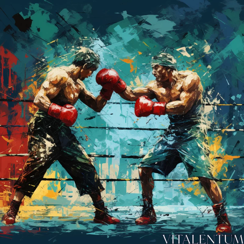 Intense Boxing Match Depicted in Vibrant Precisionist Style Artwork AI Image