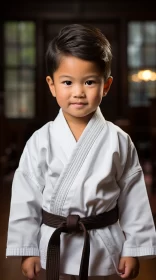 Traditional Karate Gear Dressed Young Boy's Candid Portrait AI Image