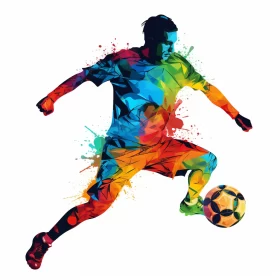Vibrant Soccer Action Captured in Dynamic Color Blocks and Paint Splashes Artwork AI Image