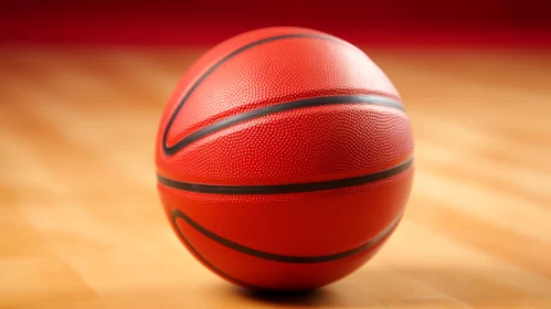 Detailed Basketball on Hardwood Floor with Soft Focus and Vibrant Background AI Image