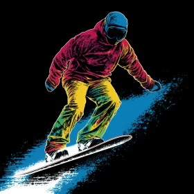 Vibrant Pop Art Snowboarding Image with Retro Filters and Cabincore Elements AI Image