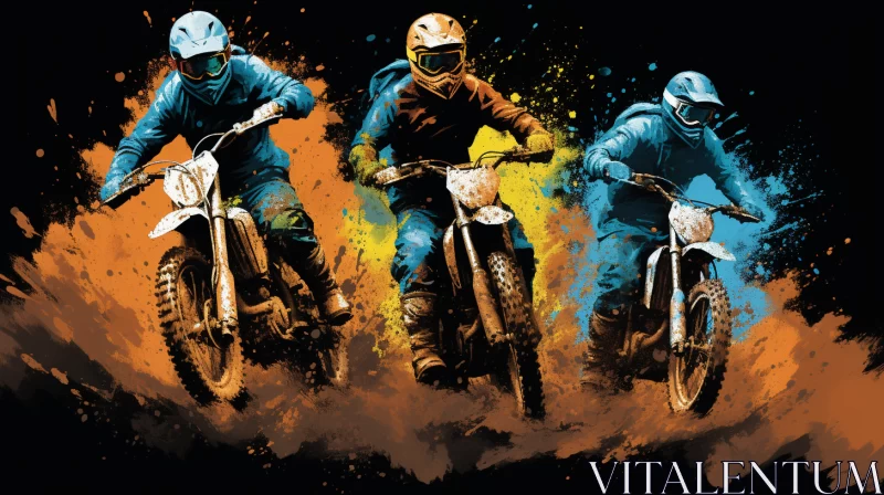 32k UHD Pop Art Image of Intense Motocross Race with Vivid Outrun Earthcore Aesthetics AI Image