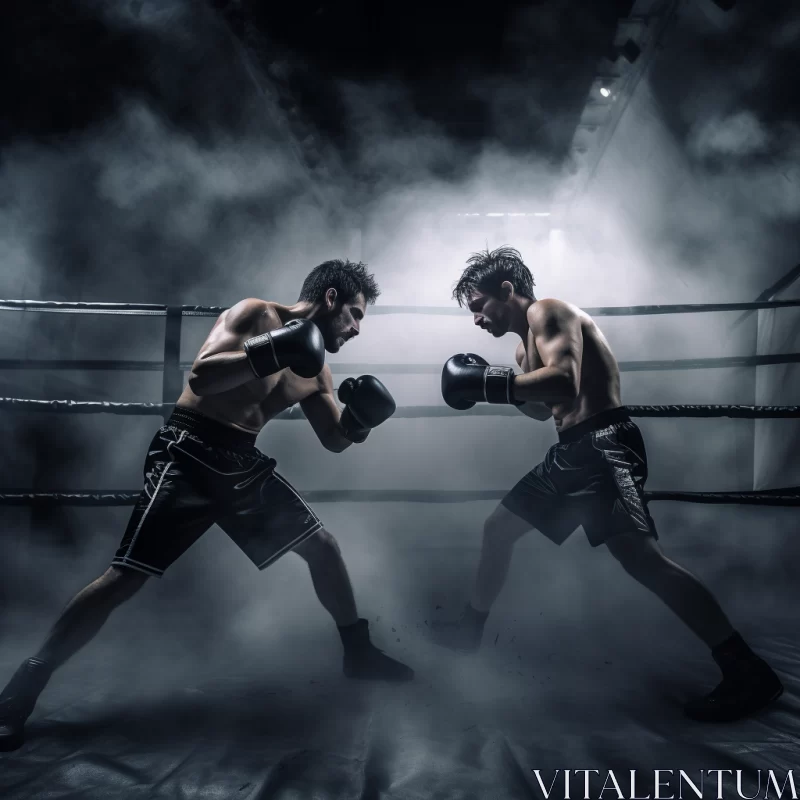 Intense Boxing Match in Smoky Vintage Ring AI Image