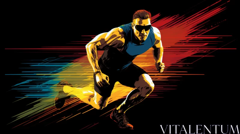 Noir-Inspired Retro Vector Image of Sprinting Athlete AI Image