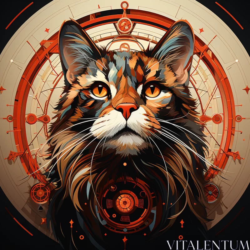 Steampunk Cat Portrait with Futuristic Spacecraft Design AI Image