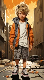 Urban Boy in Orange: Detailed Character Design with Hip-Hop Influence AI Image