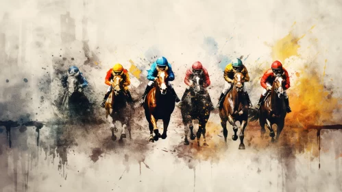 8K Minimalistic Jockey Race Art in Vibrant Color Splashes AI Image
