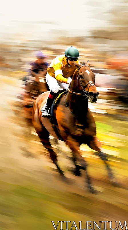 Abstract Horse Race Image with Intense Competition and Bold Yellow AI Image