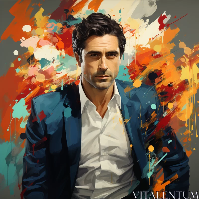 Captivating Digital Painting of a Sophisticated Man in a Vibrant Suit AI Image