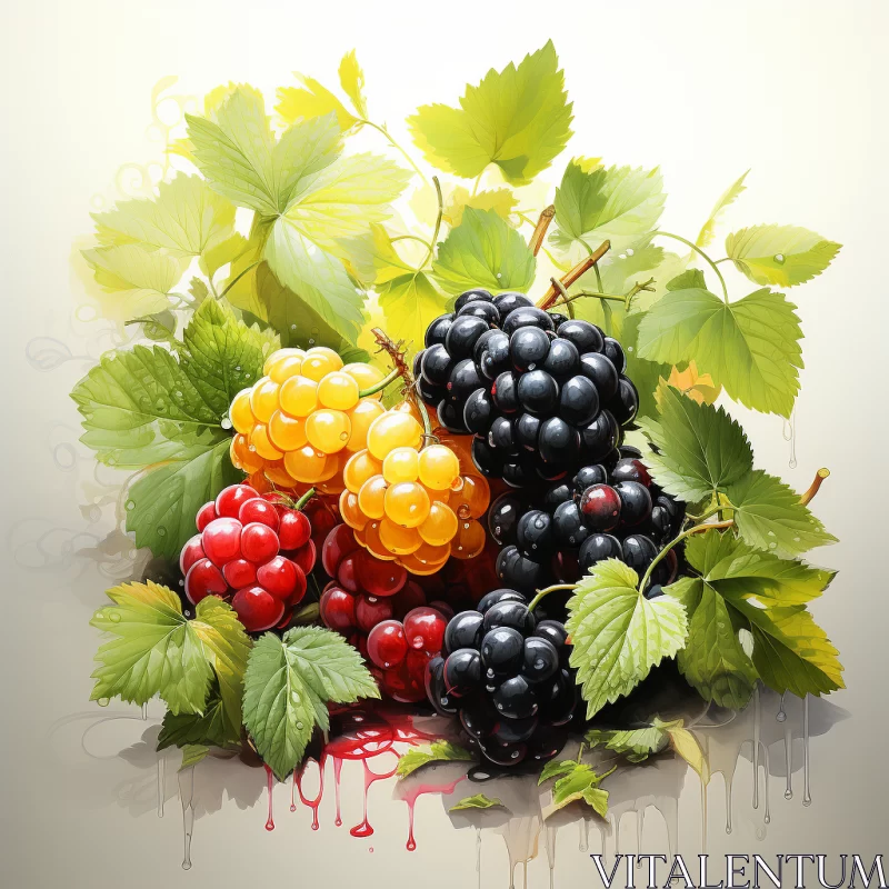 Hand-Colored Realistic Berries Artwork AI Image