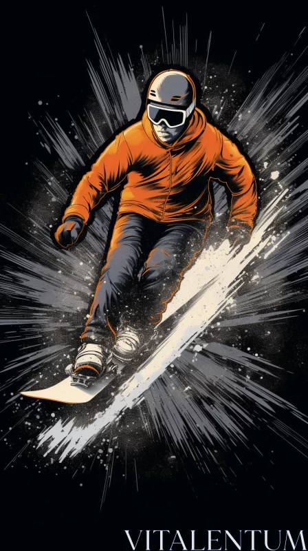 Thrilling Snowboarding Scene in Noir Comic Art Style with High Contrast Colours AI Image