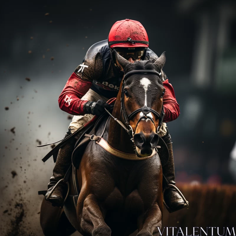 8K Jockey Horse Race Image in Bold Red & Black Hues AI Image