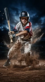 Young Baseball Player Poised for Swing in Dramatic Light