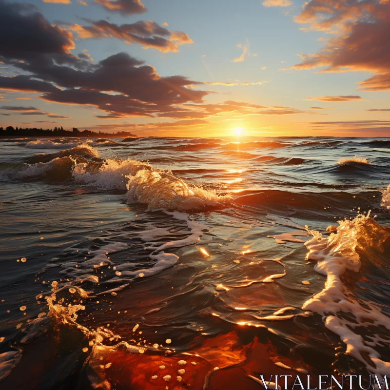 Breathtaking Ocean Sunset with Golden Glow on Waves AI Image