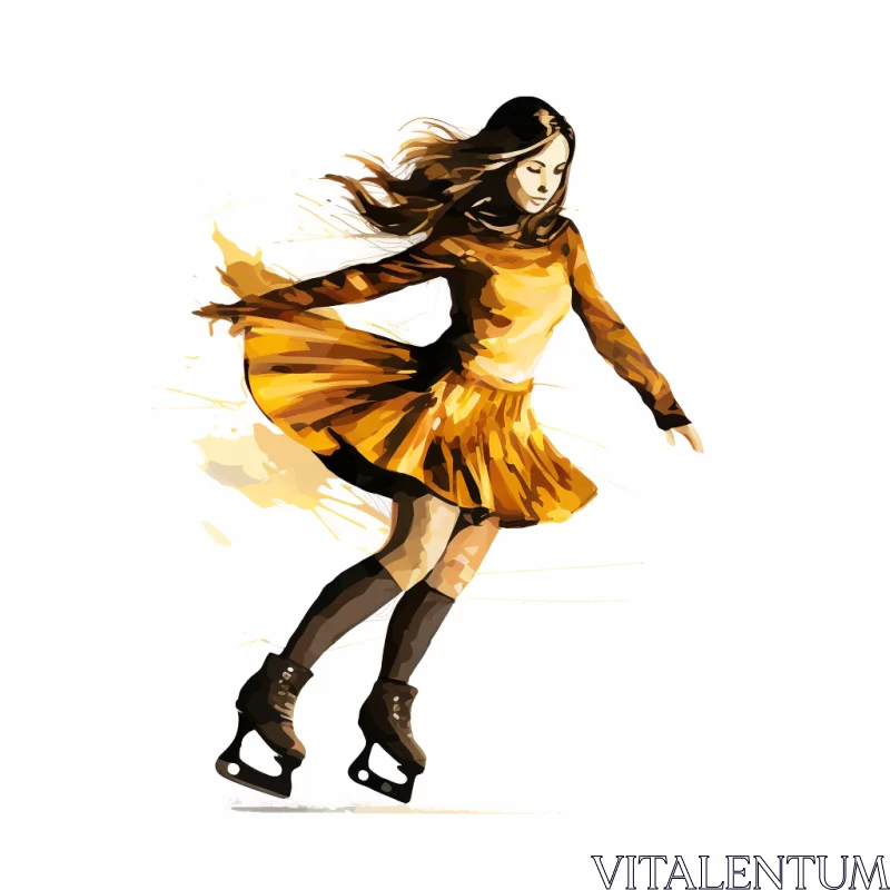 Dynamic Ice-Skating Girl Illustration in Vibrant Colors AI Image