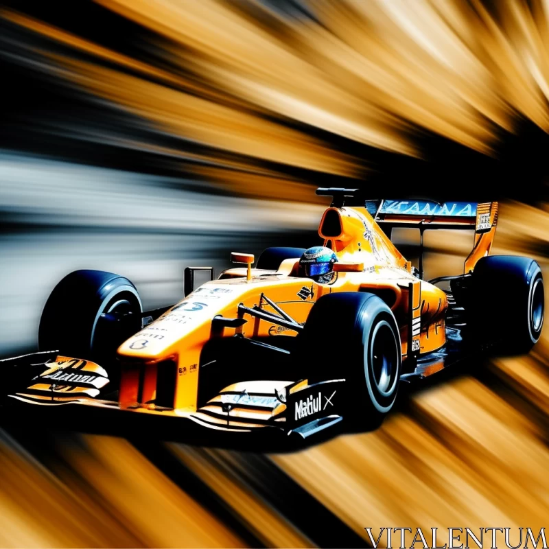 Golden Race Car Depicting Speed and Motion in a Dark Backdrop  - AI Generated Images AI Image