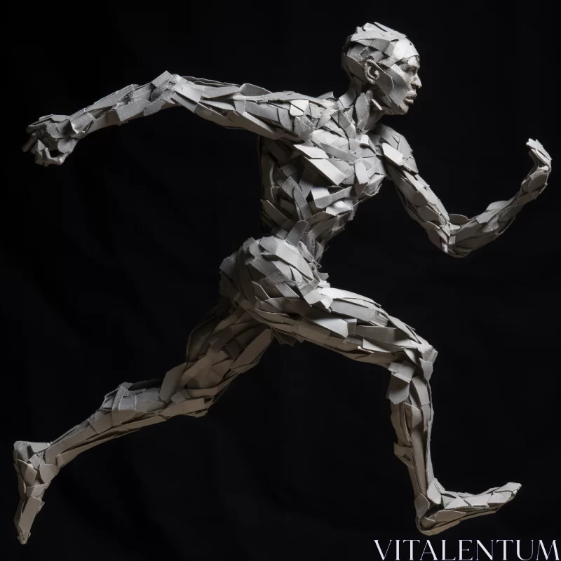 Intricate Paper Sculpture of Sprinting Man: Precisionist Art & Studio Craft AI Image