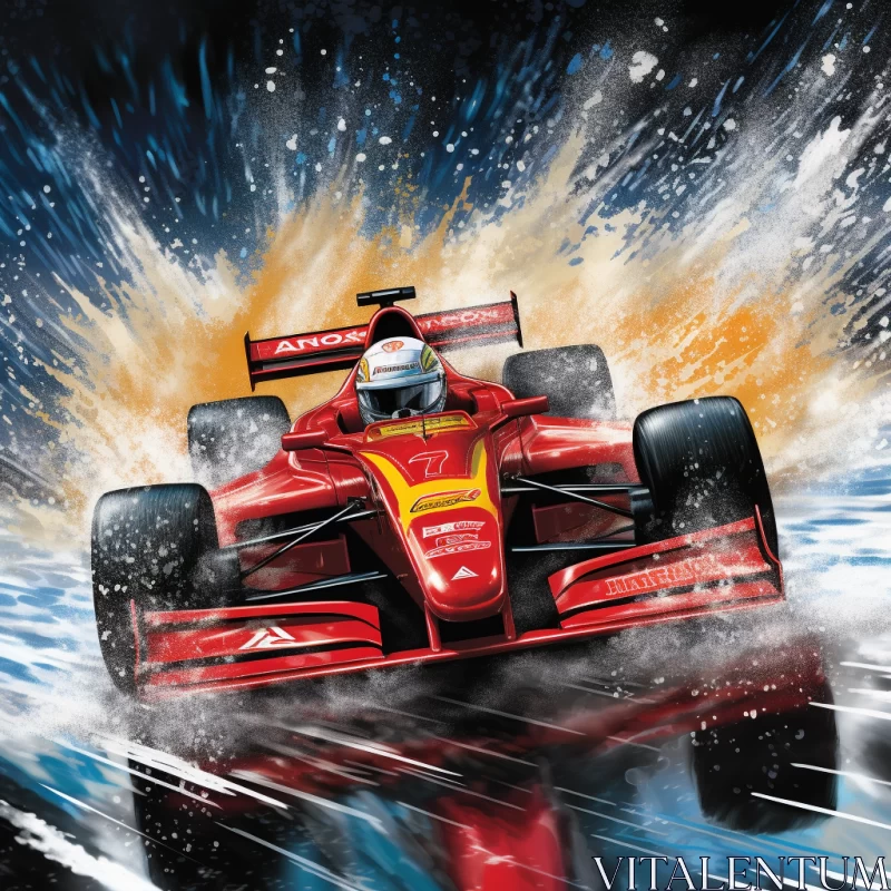 Vibrant Red Racing Car in Motion - Dynamic and Photorealistic Illustration  - AI Generated Images AI Image