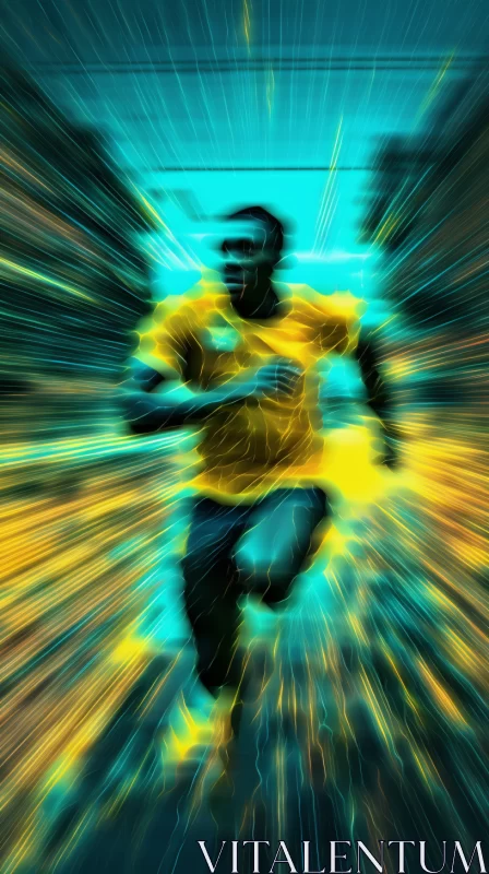 Abstract Motion Man Art in Dark Yellow & Light Cyan AI Image