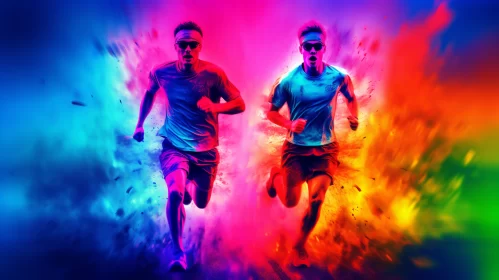 High-Energy Sprint against Luminous Backdrop in Psychedelic Portraiture AI Image