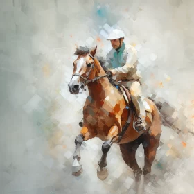 Impressionistic Painting of Man Riding Horse in Vivid Colors AI Image