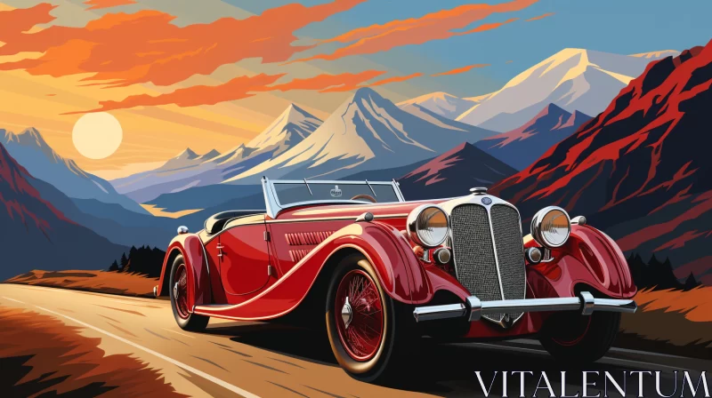 Classic Car Journey in Art Nouveau Style Illustration - AI Art images AI Image