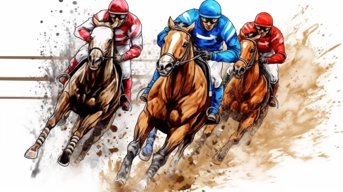 High-Resolution 32k UHD Image of Dynamic Horse Race Scene in Comic Art Style AI Image