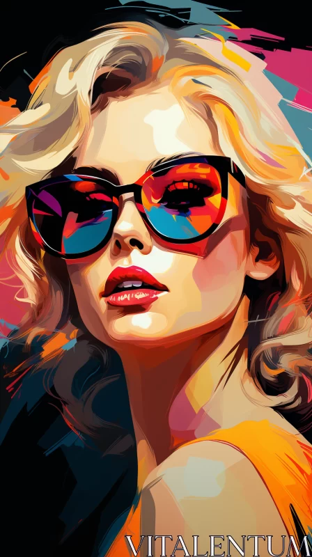 Bold Fashion-Inspired Painting of Woman in Sunglasses AI Image
