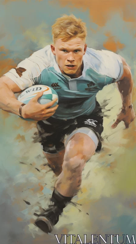 AI ART Dynamic Rugby Player Painting in Vibrant Colors Showcasing Strength and Emotion