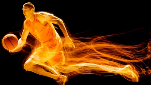 Fiery Basketball Player in Abstract Artwork AI Image