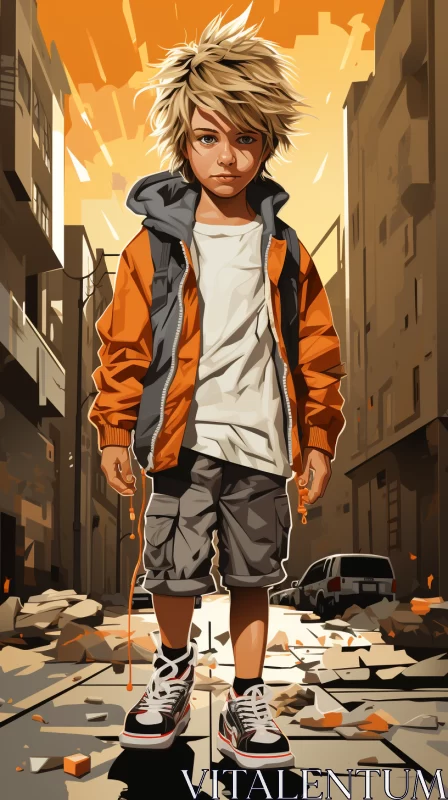 AI ART Urban Boy in Orange: Detailed Character Design with Hip-Hop Influence